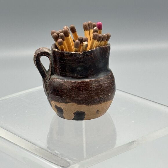 Vintage Clay Mini Creamer Matchstick Toothpick Holder Folk Art Primitive Kitschy - Picture 1 of 8